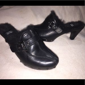 Stuart Weizman fur lined studded clogs